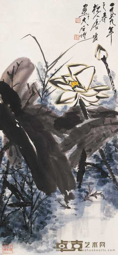 唐云 署年:1979 荷塘清趣 立轴 116×53cm